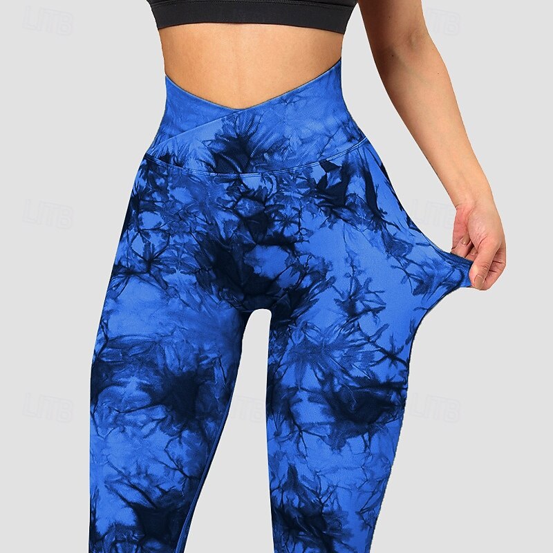 Women's Workout Leggings Yoga Pants Tummy Control High Waist Dance Pilates Running Bottoms Tie Dye Black Yellow Royal Blue Fall Sports Activewear Tight Fit4