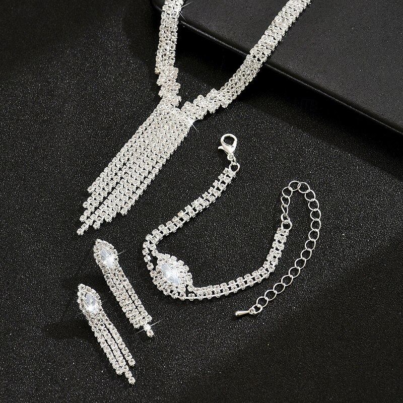 Bridal Jewelry Sets Three-piece Suit Imitation Diamond 1 Necklace 1 Bracelet Earrings Women's Elegant Sweet Lovely Tassel Fringe Love Precious Drops Jewelry Set For Wedding Party Evening Wear Gift4
