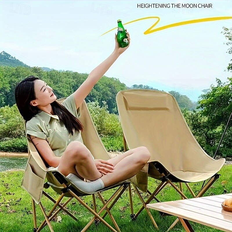 Portable High-Back Moon Chair - Foldable Stainless Steel Frame for Outdoor Leisure4