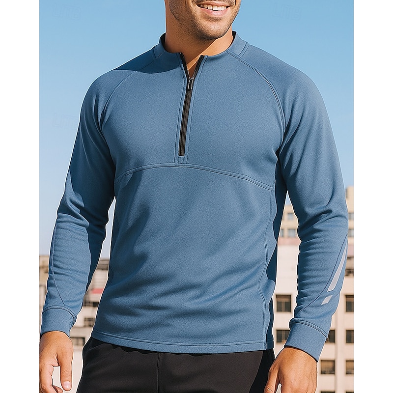 Men's Running Top Sports Sweatshirt Quarter Zip Long Sleeve Top Athleisure Solid Colored Windproof Quick Dry Gym Outdoor Running Sportswear Activewear Black Blue Dark Gray