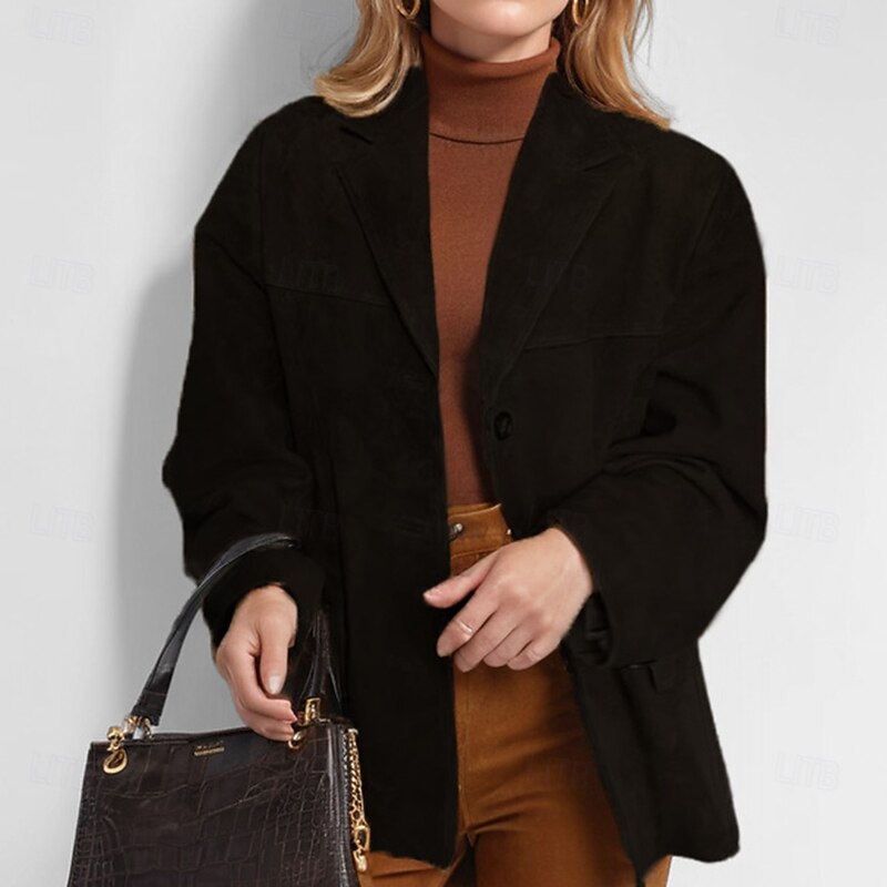 Women's Coat Blazer Warm Comfortable Pocket Buttons Fashion Modern Plain Work Daily Regular Turndown Regular Fit Long Sleeve Outerwear Black Brown Khaki Fall Winter