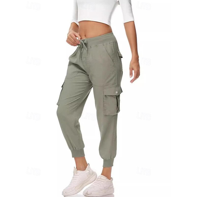 Women's Cargo Pants Slacks Streetwear Casual Full Length Natural Plain Pocket Elastic Drawstring Design Soft Outdoor Vacation Going out Dark-Gray Navy Apricot Black Fall Regular Fit