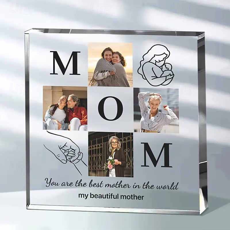 Personalized Photo Block Mother's Day Best Custom Gift for Mom, Acrylic Plaque Block with 4 Photo Collage, Unique Picture Gift for Mother