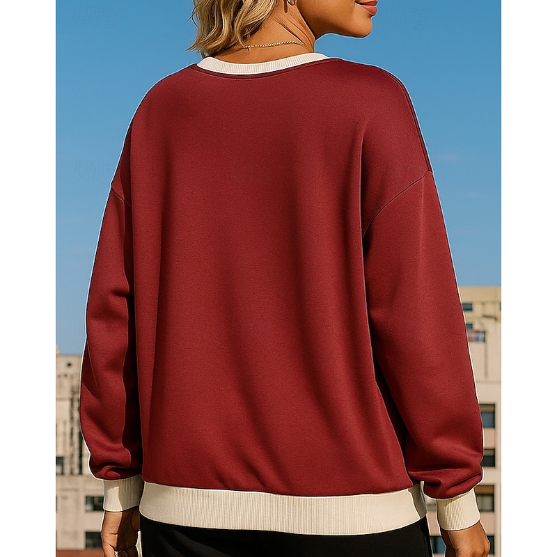 Women's Pullover Sweatshirt Casual Tops Long Sleeve Top Athleisure Patchwork Sun Protection Windproof Hiking Workout Athletic Sportswear Activewear Wine Red Black Yellow2