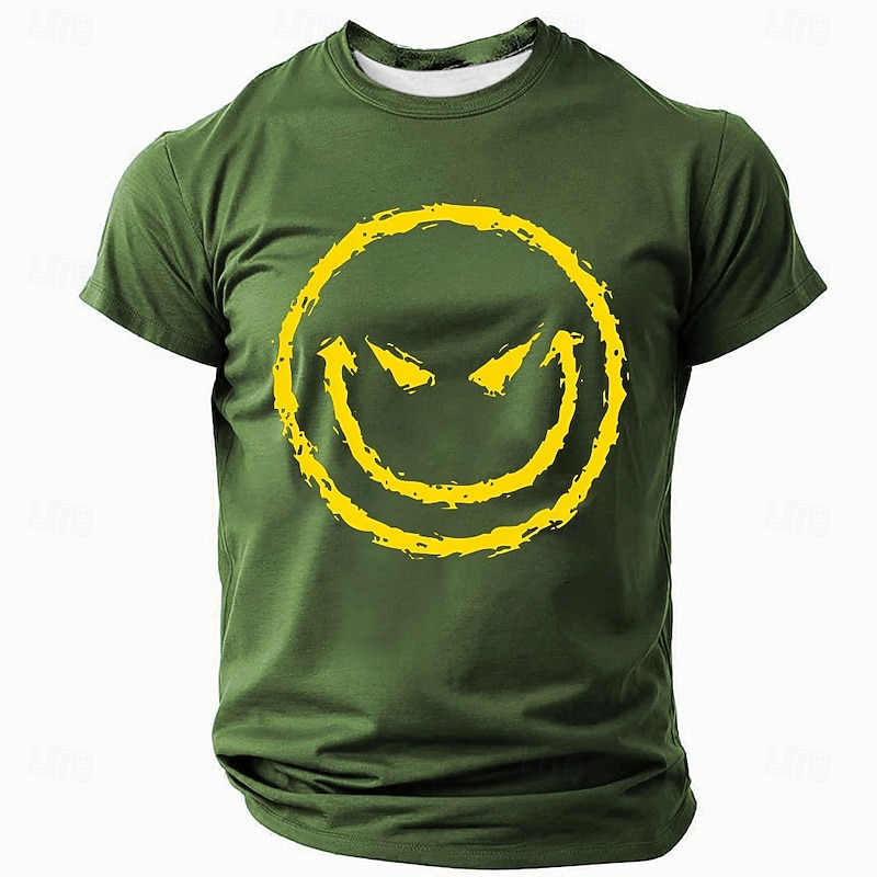 Men's Short Sleeve Red T-Shirt with Evil Smiley Face Graphic - Casual Lifestyle Apparel