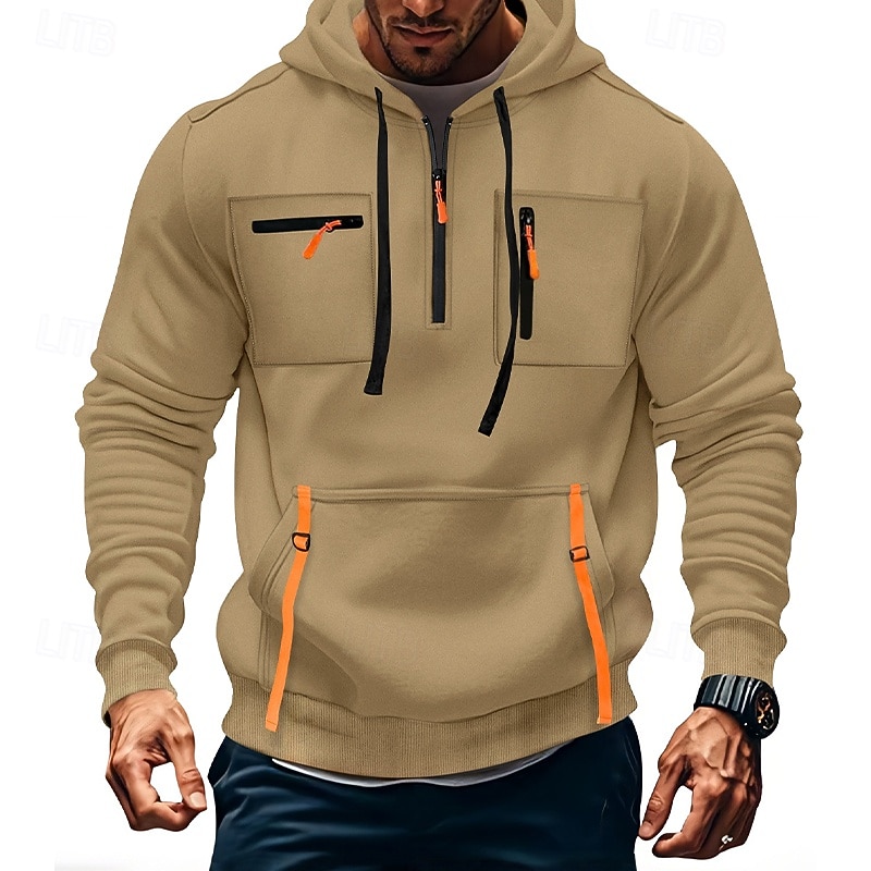 Men's Hoodie Quarter Zip Hoodie Tactical Hoodie Black Army Green Navy Blue Khaki Light Grey Hooded Plain Pocket Sports & Outdoor Casual Daily Streetwear Cool Sportswear Spring &  Fall Clothing Apparel3