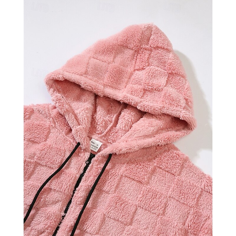 Men's Hoodie Full Zip Hoodie Polar Fleece Fleece Jacket Fleece Hoodie Black Pink Dark Gray Hooded Plain Drawstring Sports & Outdoor Daily Holiday Polyester Streetwear Basic Casual Fall Winter3