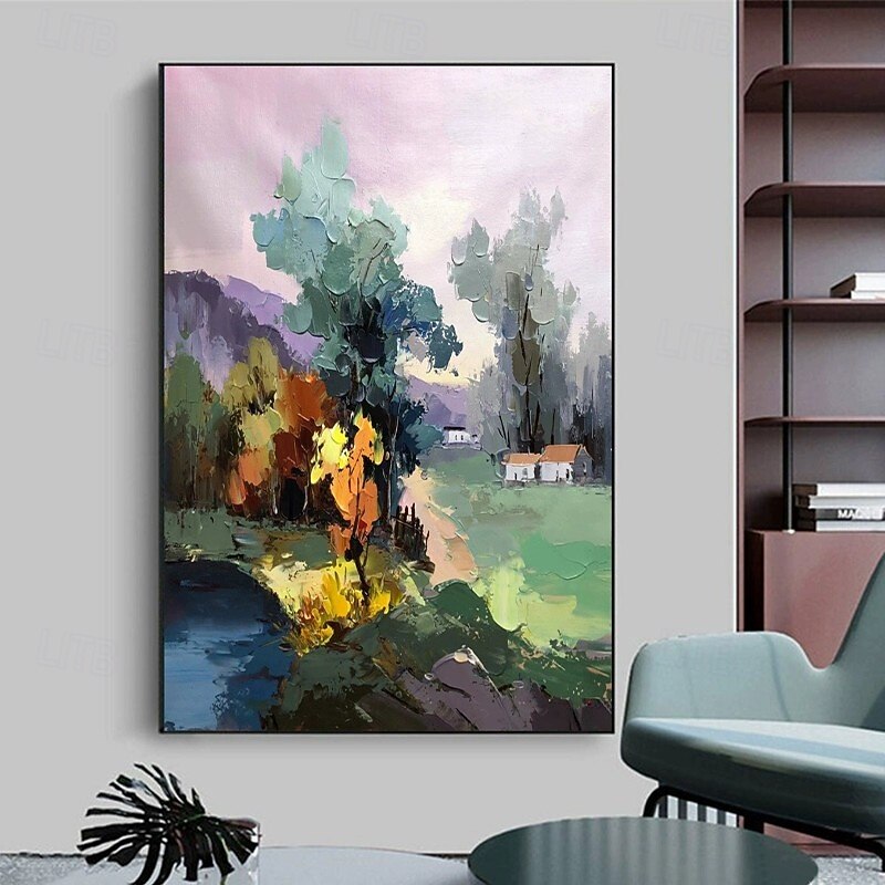 Handmade Oil Painting Canvas Wall Art Decoration Abstract Impression Village Rural Landscape for Home Decor Rolled Frameless Unstretched Painting2