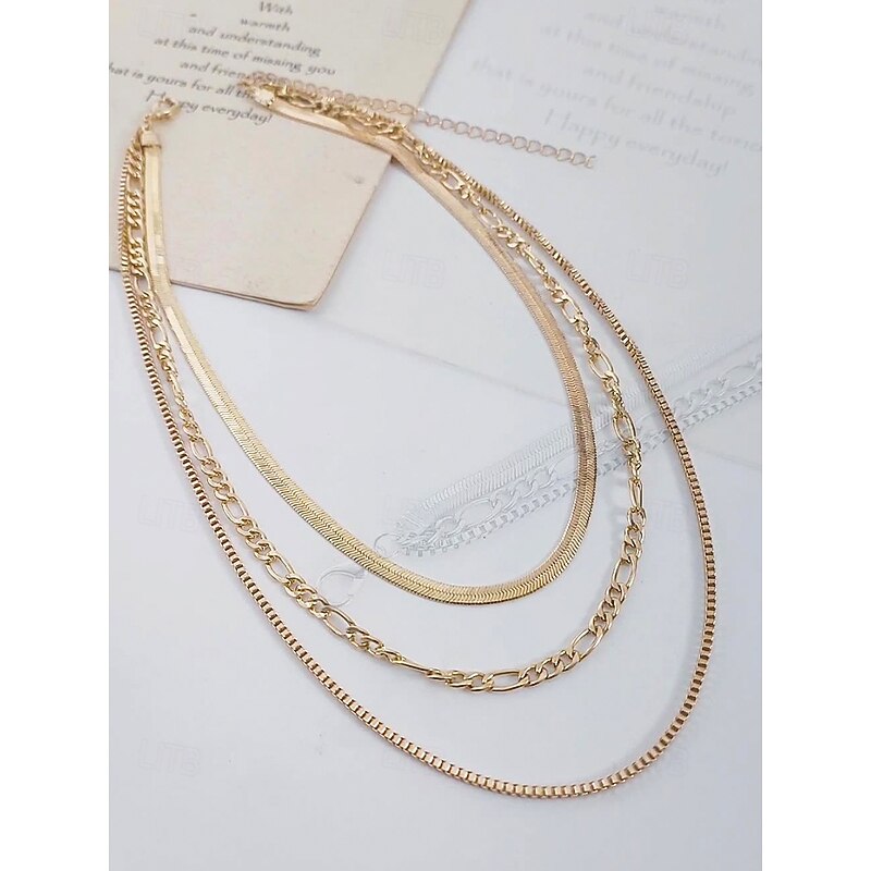 Women's Gold Layered Chain Necklace – Alloy Choker Set, Trendy Minimalist Jewelry for Parties, Dates and Night Out4
