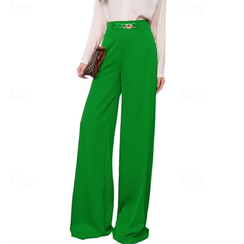 Women's Wide Leg Pants Trousers Palazzo Pants Fashion Streetwear Full Length High Waist Plain Breathability Comfortable Micro-elastic Street Daily Wear Going out Black White Red Orange Spring Fall4
