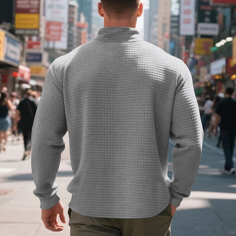 Men's Waffle Polo Shirts Polo Shirts Daily Wear Date Quarter Zip Long Sleeve Fashion Basic Plain Zipper Spring Fall Regular Fit Black White Wine Khaki Light Grey Army Green Waffle Polo Shirts4
