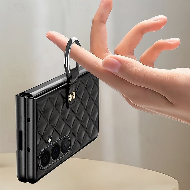Phone Case For Samsung Galaxy Z Fold 7 Z Fold 6 Z Fold 5 Z Fold 4 Z Fold 3 Back Cover Ring Holder Full Body Protective Retro TPU PU Leather4