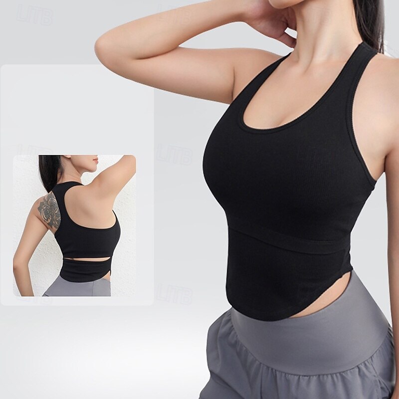 Women's Yoga Bra Sports Tank Top Pilates Bra Underwear Lightwear Breathable Racerback Solid / Plain Color Sport Activewear Black White Gym Pilates Running3