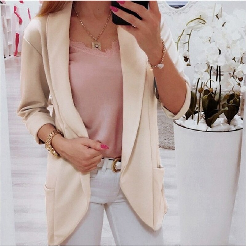 Women's Blazer Comfortable Breathable Pocket Fashion Modern Plain Work Daily Regular Turndown Regular Fit Long Sleeve Outerwear Yellow Khaki Spring Fall2