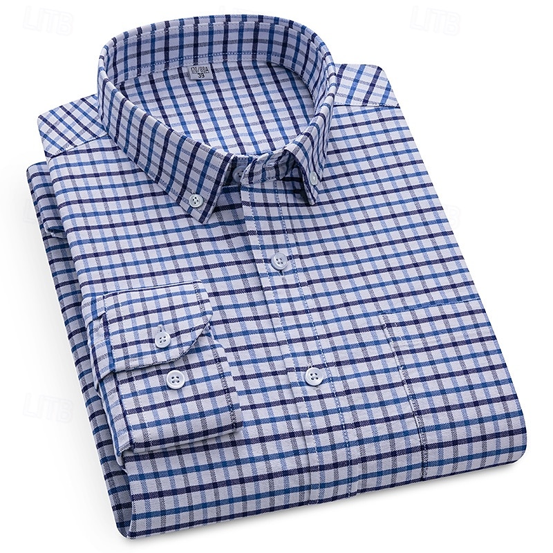 Men's Shirt Dress Shirt Button Down Shirt Oxford Shirt Plaid Shirt Plaid / Striped / Chevron / Round Daily Wear Corporate Clothing Light Yellow Yellow Red Navy Blue Long Sleeve Shirt Collar All2