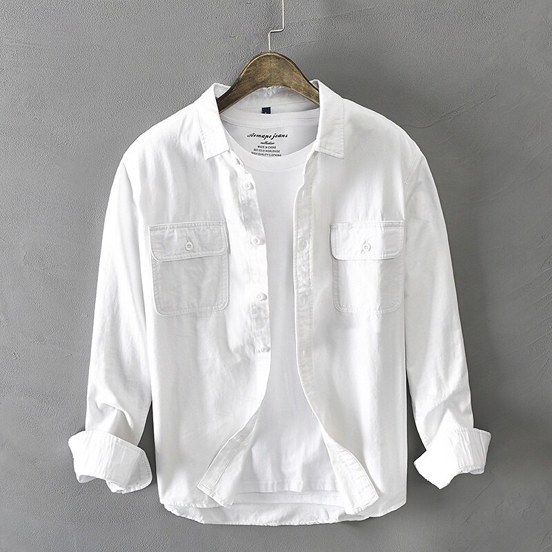 Men's Shirt Linen Shirt Casual Shirt Button Up Shirt Cotton Shirt Plain Vacation Hawaiian Black White Brown Green Long Sleeve Lapel Spring Fall Clothing Apparel Pocket