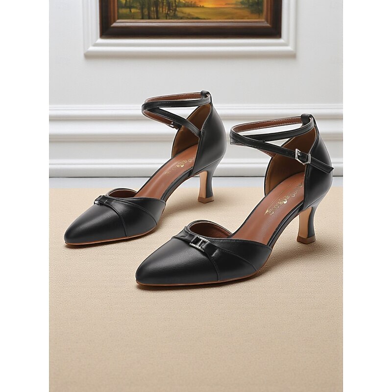 Women's Pink Ankle Strap Kitten Heels – 1950s Elegant Pointed Toe Buckle Pumps for Weddings, Parties, and Office Wear3