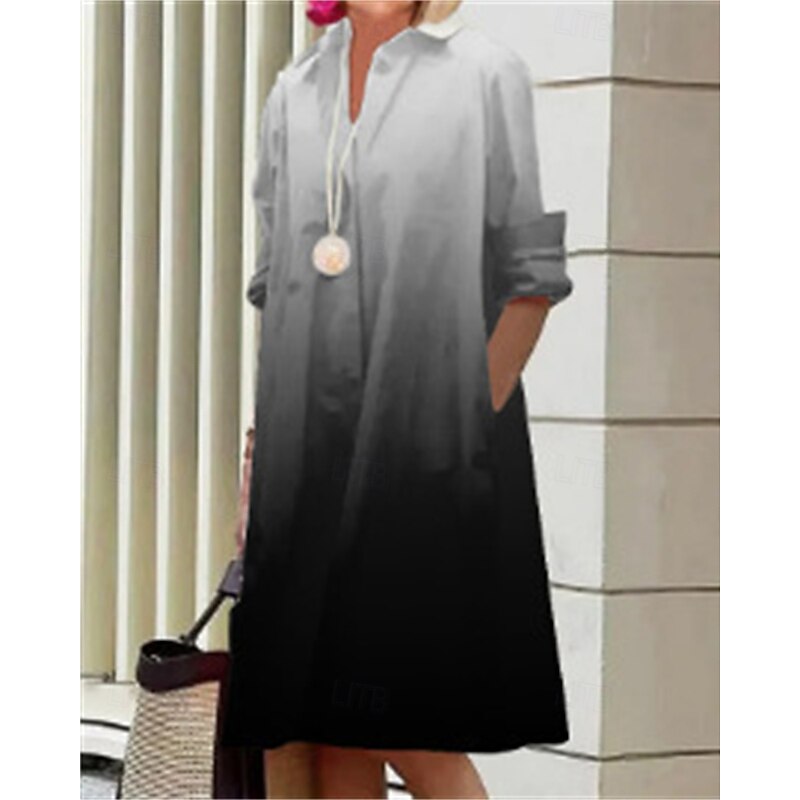 Women's Midi Dress Shirt Dress Casual Dress Fashion Modern Daily Beach Weekend Regular Fit Color Gradient Long Sleeve Shirt Collar Black Yellow Red Blue Spring Fall2