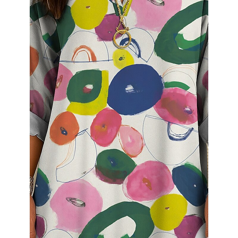 Women's Blouse Tunic V Neck Long Sleeve Boho Casual Graphic Geometric Polka Dot Vintage Daily Stylish Regular Tops Daily Print Yellow Pink Blue Purple Green Fall3