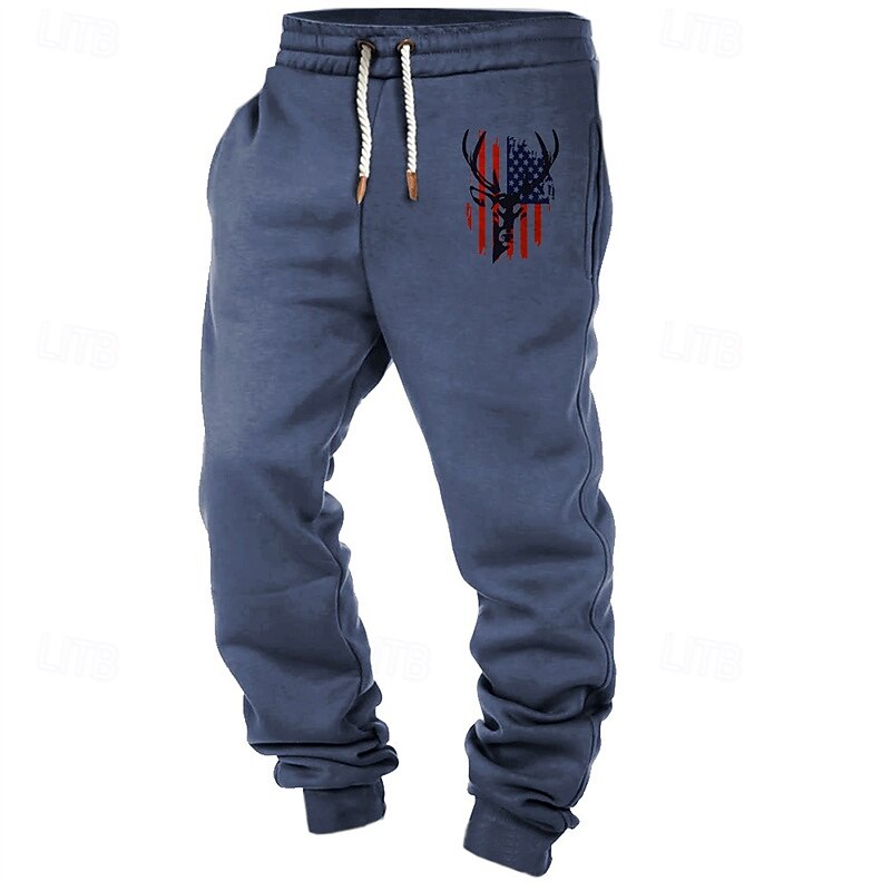 Men's Sweatpants Joggers Trousers Pocket Elastic Waist Drawstring American Flag Deer Comfort Sports Outdoor Daily Fashion Casual White Army Green Micro-elastic4