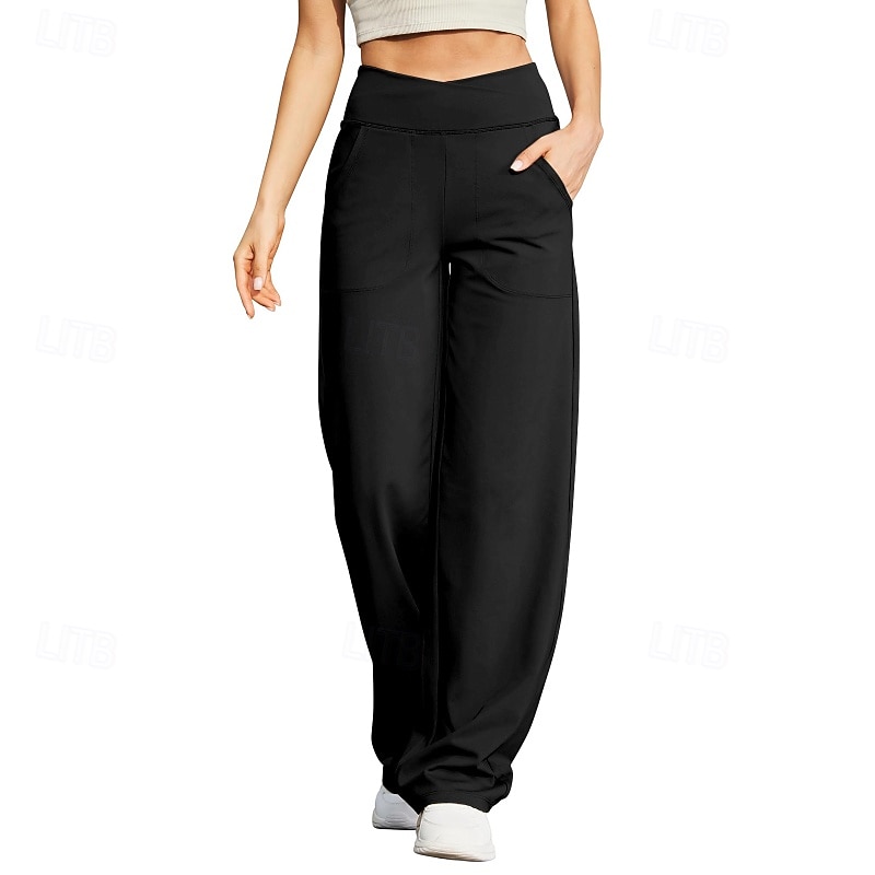 Women's Slacks Straight Streetwear Casual Full Length Natural Plain Pocket Elastic Waist Comfortable Street Holiday Weekend Dark-Gray Rust Apricot Dark Brown Fall Regular Fit