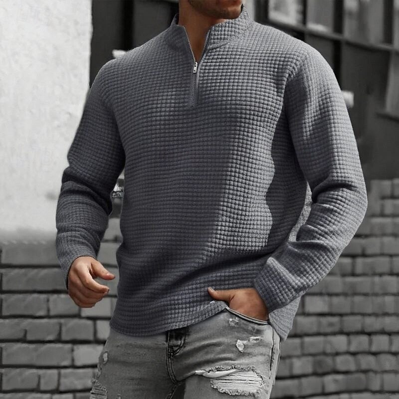 Men's Sweatshirt Quarter Zip Sweatshirt Black White Wine Army Green Khaki Half Zip Plain Jacquard Ribbed Quarter Zip Textured Sports & Outdoor Daily Holiday Polyester Streetwear Basic Casual Spring