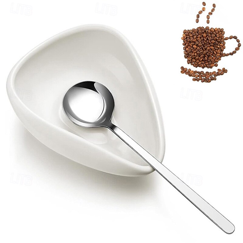 Ceramic Coffee Spoon Rest and Stainless Steel Spoon Set - Small Teaspoon Holder Coffee Stirrers Rest for Bar Kitchen Accessories Nice Present