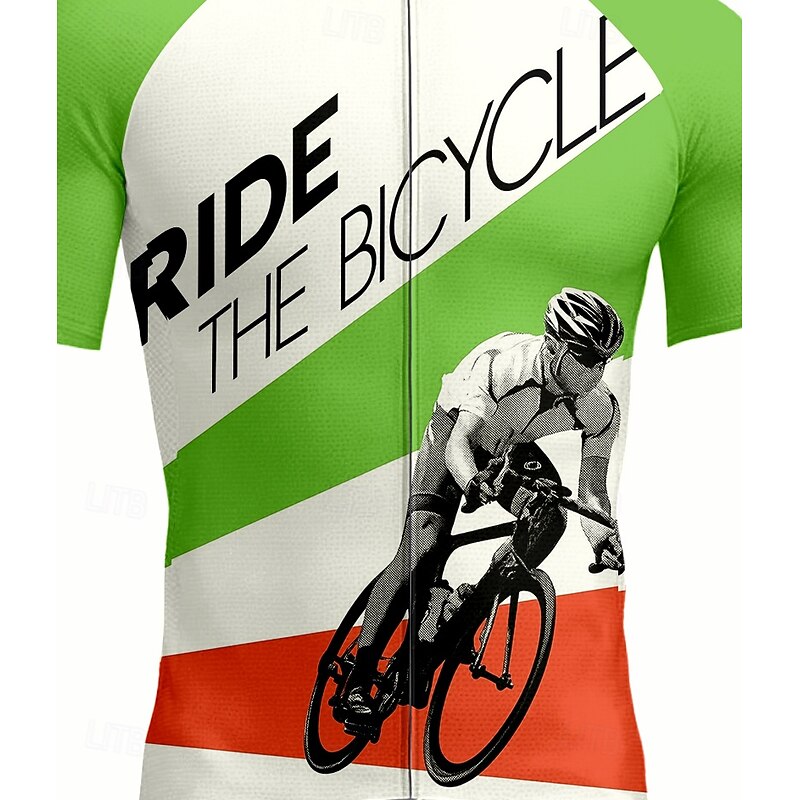 Men's Cycling Jersey Graphic Geometric Letter & Number Short Sleeve Bike Jersey Top with 3 Rear Pockets UV Resistant Quick Dry Front Zipper Reflective Strips Sports Green Clothing Apparel3