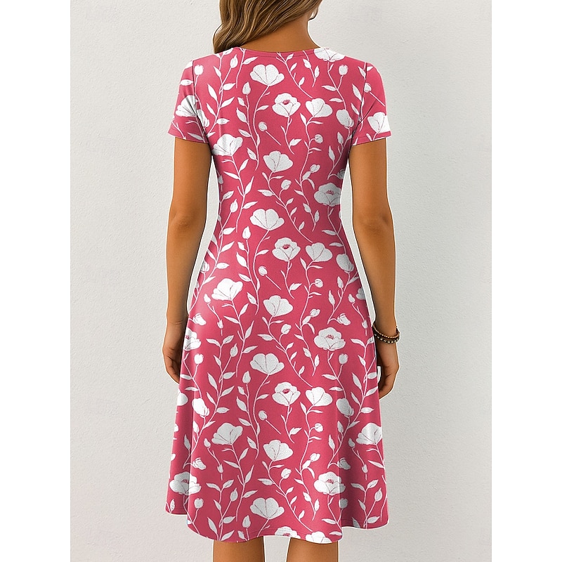 Women's Midi Dress Knit Dress Casual Dress T Shirt Dress Tee Dress Sundress Vacation Casual Boho Beach Regular Fit Floral Graphic Short Sleeve V Neck Pink Blue Orange Green Summer Spring4
