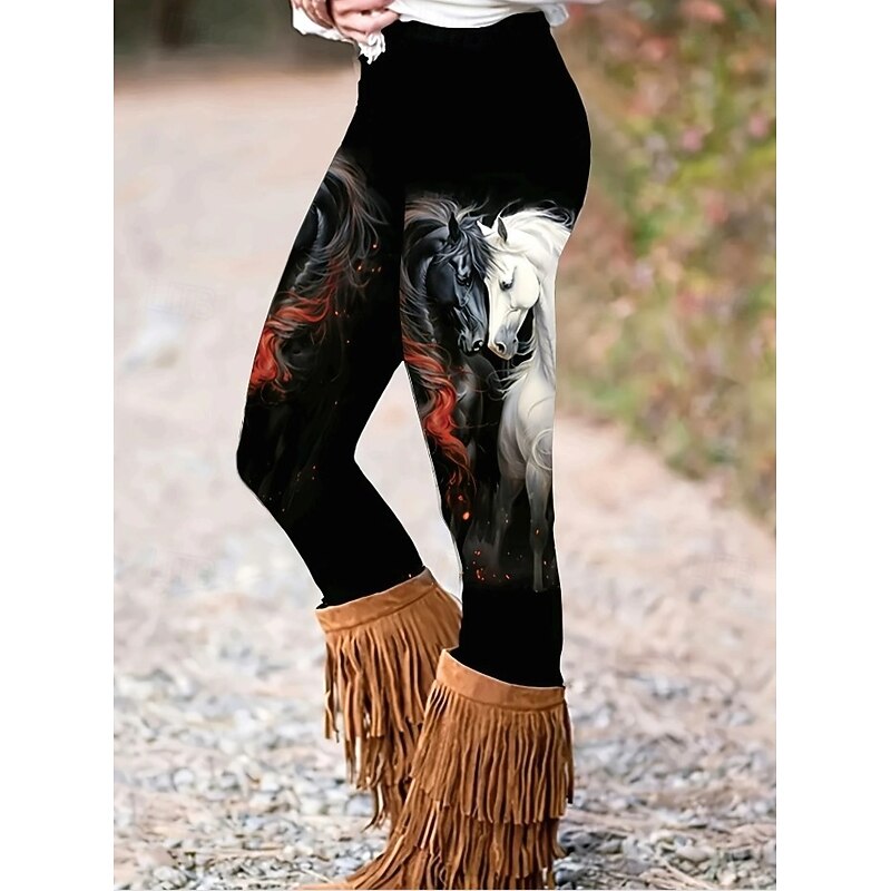 Women's Leggings Vacation Vintage Fashion Ankle-Length High Waist Graphic Animal Zebra Printing Soft Breathable Stretchy Outdoor Vacation Street dark brown Red black Robin's Egg Blue Black Spring4