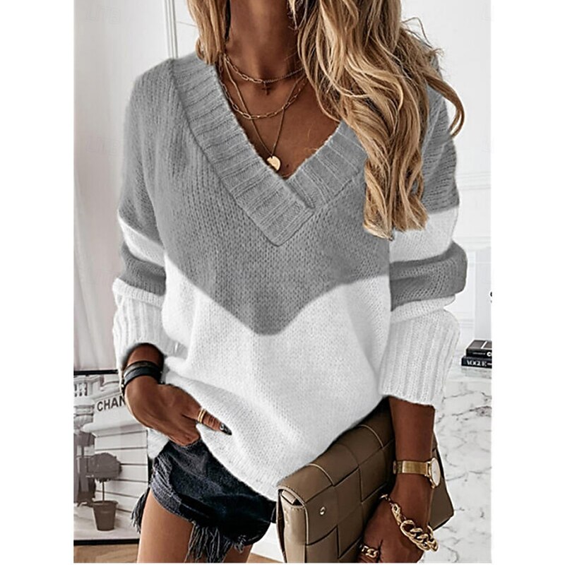 Women's Sweater Casual Soft Pure Color Ribbed V Neck Knitted Long Sleeve Regular Tops Knit Outdoor Daily Weekend Black Pink Fall Winter4