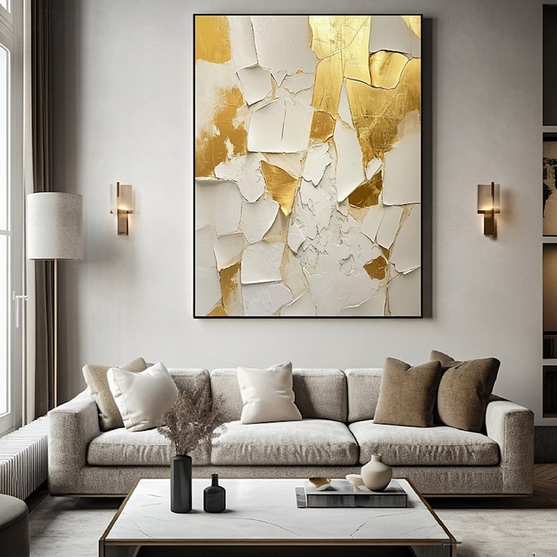 Handmade Oil Painting Canvas Wall Art Decoration Large White and Gold Abstract for Home Decor Stretched Frame Hanging Painting/Rolled Frameless Unstretched Painting4