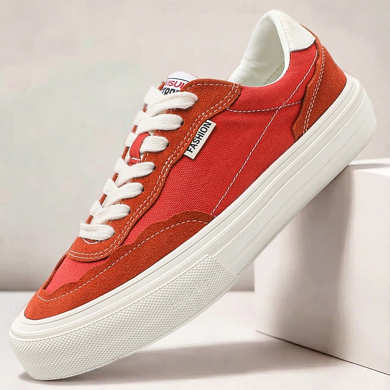 Men's Red Canvas Sneakers Vintage Casual Shoes for Walking Shopping and Weekend Outings