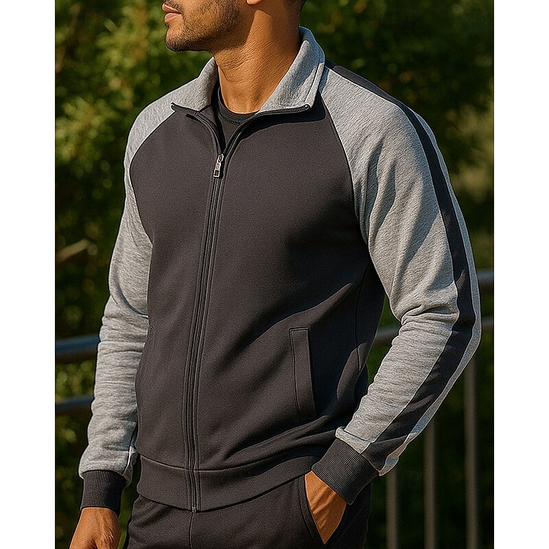 Men's Running Jacket Outdoor Jacket Pocket Hooded Long Sleeve Top Athleisure Patchwork Breathable Gym Workout Running Sportswear Activewear Red Green Gray3