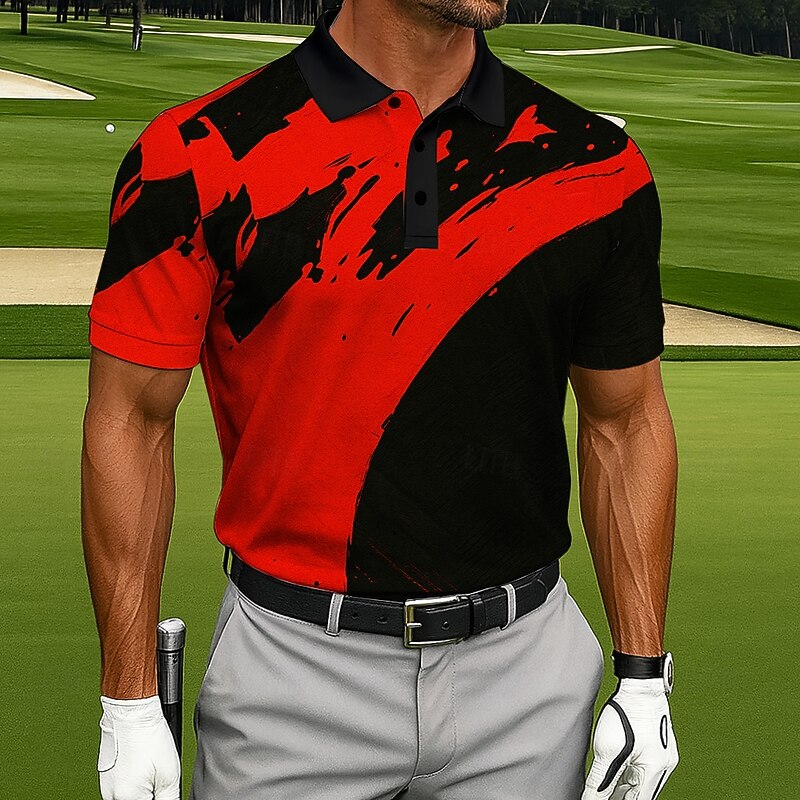 Men's Color Block Golf Polo Sports Polo Shirts Short Sleeve Polo Shirts Collared Shirts Casual Athleisure Outdoor clothing Daily Wear Buttons Summer White Yellow Red