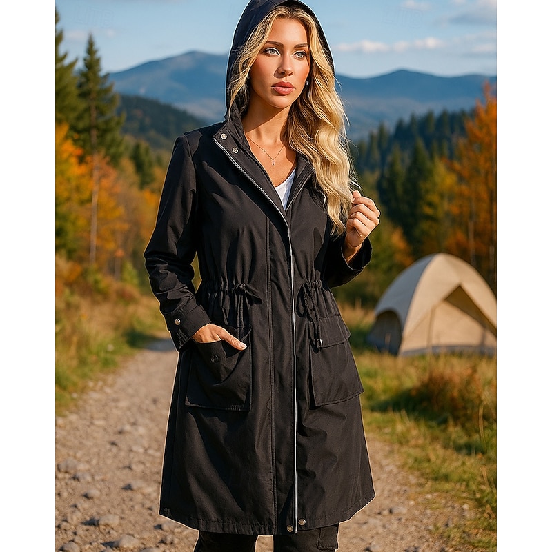 Women's Windbreaker Hiking Jacket rain coat Outdoor Waterproof Windproof Hiking Outfits Hiking Clothes Spring Autumn / Fall Top Camping / Hiking / Caving Running Solid Color Black Army Green Red