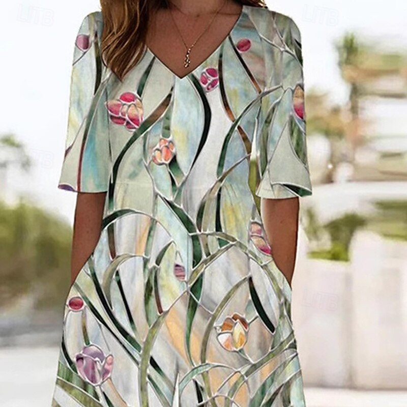 Women's Normal Jumpsuit Streetwear Floral Short Sleeve Wide Leg V Neck Pocket Print Street Daily Regular Fit Green Summer2