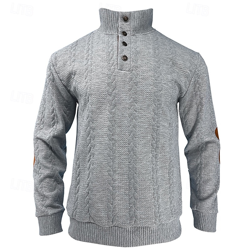 Men's Sweatshirt Polo Sweatshirt Black Navy Blue Brown Khaki Light Grey Standing Collar Plain Textured Sports & Outdoor Casual Daily Streetwear Cool Sportswear Spring &  Fall Clothing Apparel Hoodies3