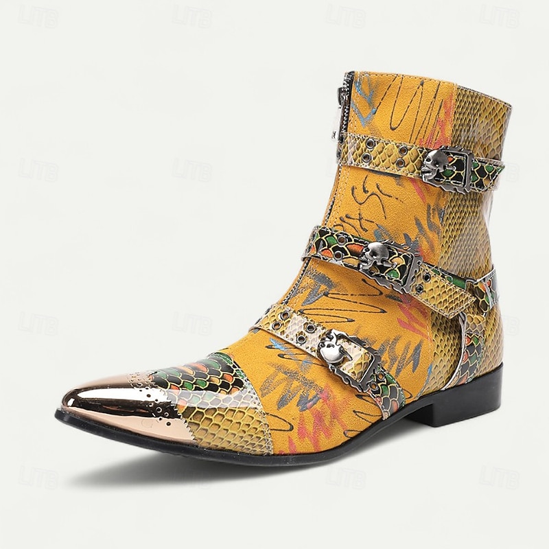 Men's Multi-Colored Snake Print Boots - Unique Design Cowhide Boots for Stylish Men - Great for Fashionable Night Outs, Parties and Trendy Events2