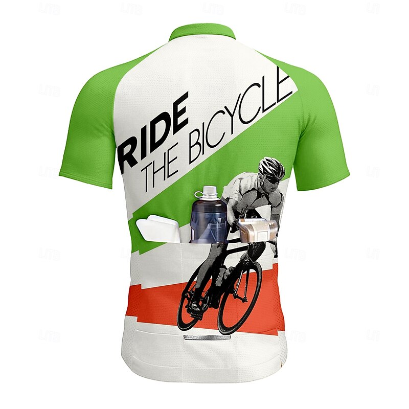 Men's Cycling Jersey Graphic Geometric Letter & Number Short Sleeve Bike Jersey Top with 3 Rear Pockets UV Resistant Quick Dry Front Zipper Reflective Strips Sports Green Clothing Apparel2