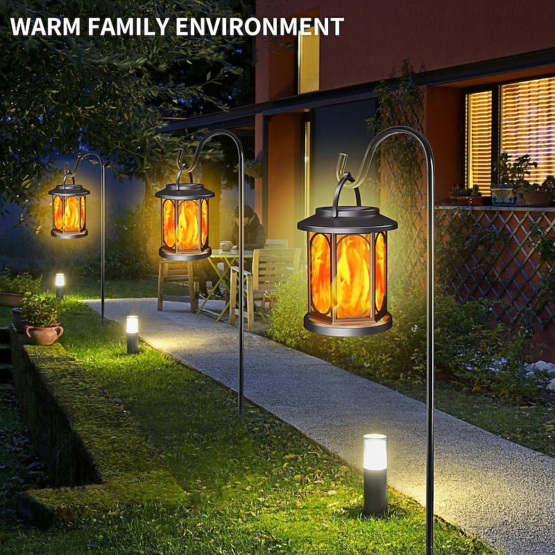 1 Pc Halloween Christmas Outdoor Waterproof Solar Flashing Flame Handheld Lantern Courtyard Garden Lawn Path Terrace Camping Decoration Light Landscape Light Pendant Light Hanging Light2