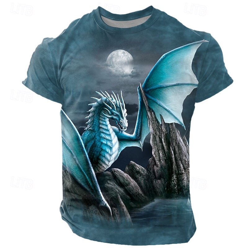 Halloween Men's Sarah Richter Dragon 3D T Shirt Short Sleeve T shirt 3D Print Crew Neck Shirt Exaggerated Designer Artistic Street Casual Daily Lake Blue Blue Green Summer Spring Clothing2