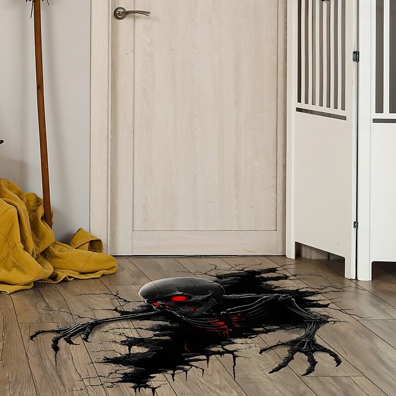 Halloween 3D Broken Wall Skeleton Decal, Scary Skull Wall Stickers for Bedroom Living Room, Self-Adhesive Halloween Wall Decor for Home or Party4