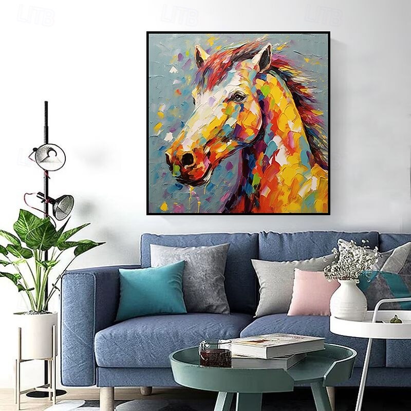 Handmade Oil Painting Canvas Wall Art Decoration Modern Abstract Animal Colorful Horse for Home Children's Room Decor Stretched Frame Hanging Painting/Rolled Frameless Unstretched Painting3