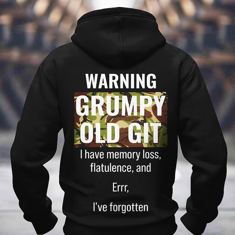 Men's Funny Hoodie - Warning Grumpy Old Git Memory Loss Joke Graphic Pullover - Main Image