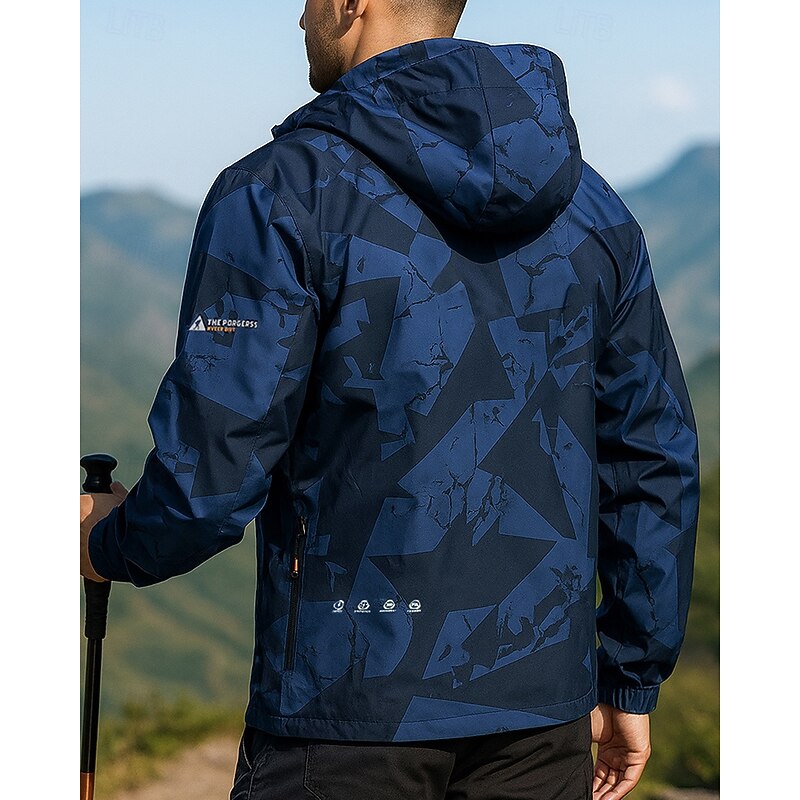 Men's Windbreaker Softshell Jacket Hiking Jacket Outdoor Waterproof Windproof Hiking Outfits Hiking Clothes Spring Autumn / Fall Top Camping / Hiking / Caving Running Printing Dark Grey Black Blue2
