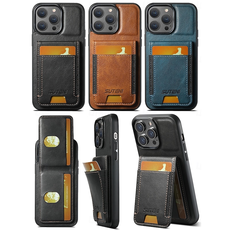 Phone Case For iPhone 17 Pro Max 17 Air 16 16 Plus iPhone 16 Pro 16 Pro Max 15 15 14 Pro Max Plus 14 Plus 13 Pro Max Back Cover with Stand Holder Card Slot Shockproof Retro TPU PU Leather2