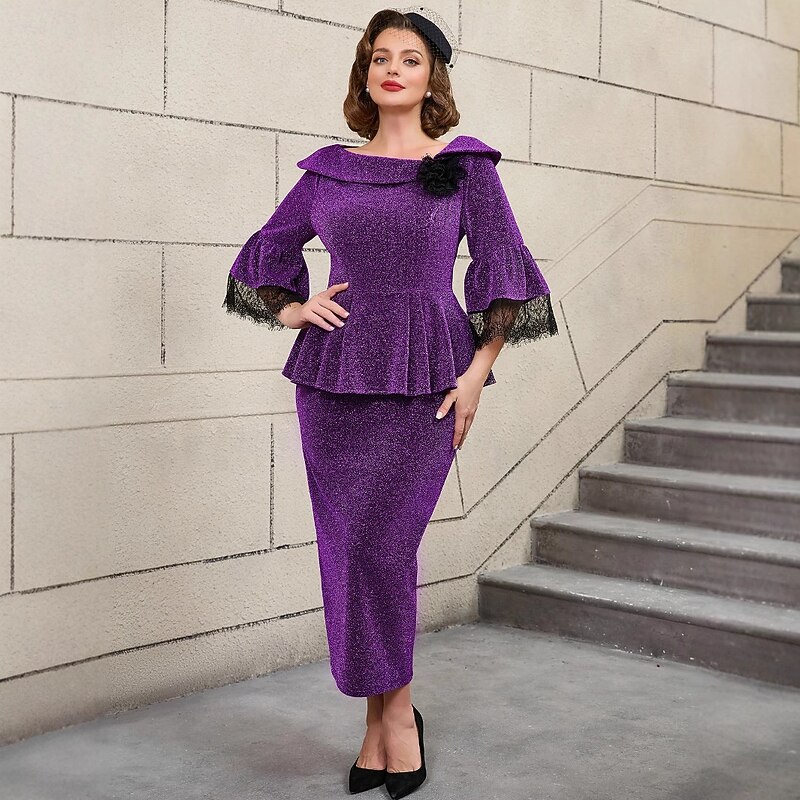 Retro Vintage 1950s 1960s Midi Dress Cocktail Dress Sequins Slit Fit and Flare Fancy Dress Women's Formal Party & Evening Retro Theme Party Adults' Dress Fall & Winter