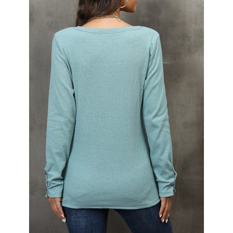 Women's Blouse Solid Color Stylish Casual Long Sleeve Scoop Neck Regular Tops Daily Buttons Black White Pink Wine Blue Summer Spring Fall3
