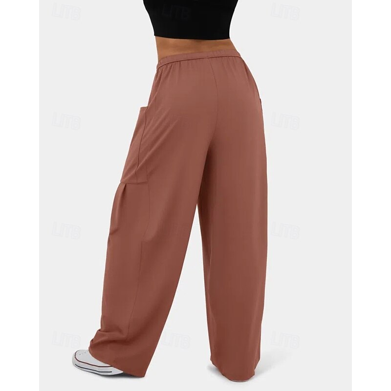 Women's Wide Leg Slacks Streetwear Casual Full Length Natural Plain Pocket Elastic Drawstring Design Comfy Street Holiday claret Black Army Green Light Brown Fall Regular Fit3